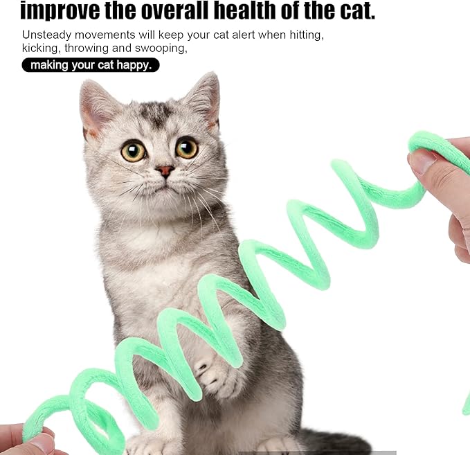 Plush Cat Spring Toys, Colorful Interactive Cat Toys Cat Entertaining Toys, Colorful & Durable Plastic Spring Coils Attract Cats Providing Interactive Playtime and stimulating Their Instincts(Green)