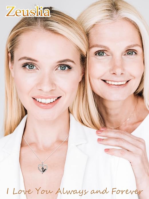 Birthstone Cat Necklaces,925 Sterling Silver Cat Necklace Heart Pendant for Women,Dainty Animal Jewelry for Her,Wedding Anniversary Birthday Gifts for Women Mom Grandma