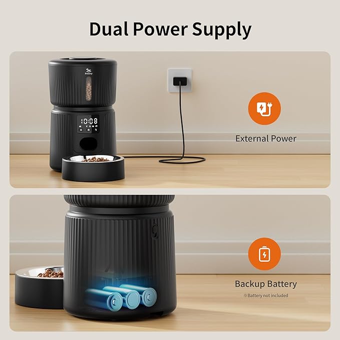 Petory Automatic Cat Feeder - 2.4G WiFi 10 Meals Automatic Cat Food Dispenser with Slow Feeding for Cats and Small Dogs, Dual Power Supply Including Desiccant Bag