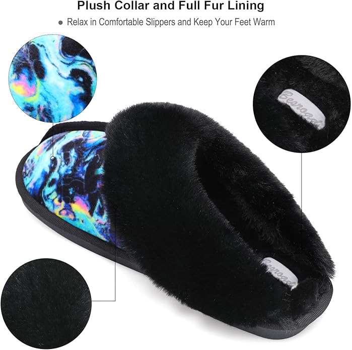 Besroad Winter Fuzzy House Slippers Sandals Plush Faux Fur Fluffy Flats Slippers Warm Slide Shoes for Women