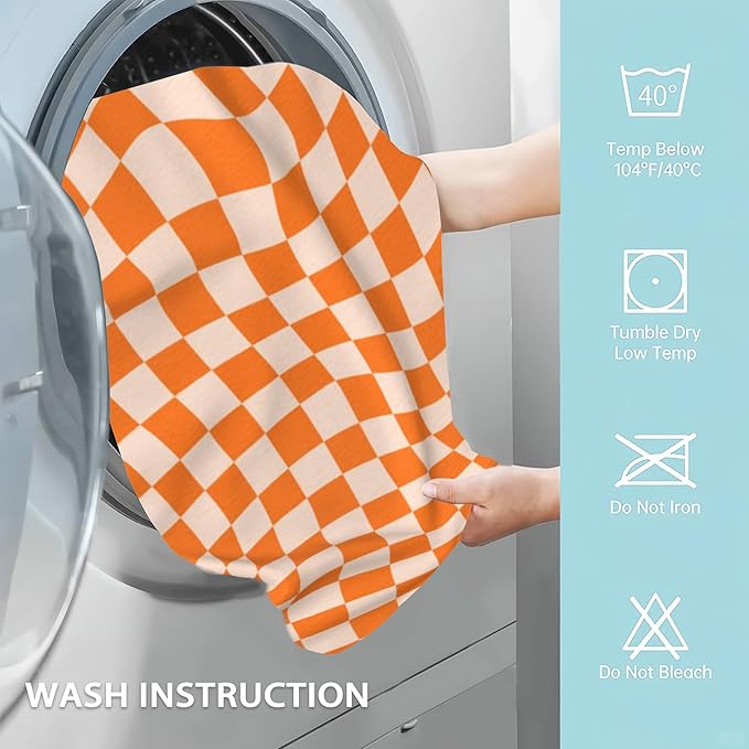 Retro Chess Board Hand Towels Set of 2,Orange Checker Soft Fingertip Bath Towel Small Face Washcloths Decor Kitchen Towel for Hotel Spa Gym Sport 28x14in