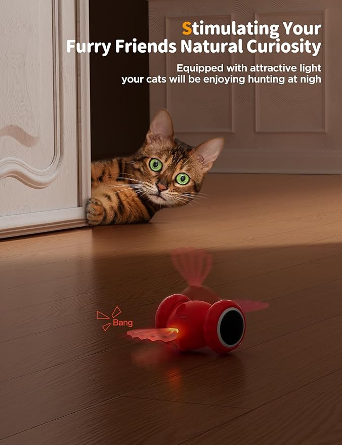 Interactive Cat Toys, Goldfish Automatic Cat Toy Interactive with LED Light for Indoor All Breed Cat, Self Moving Electric Cat Toy USB-C Rechargeable (Red)