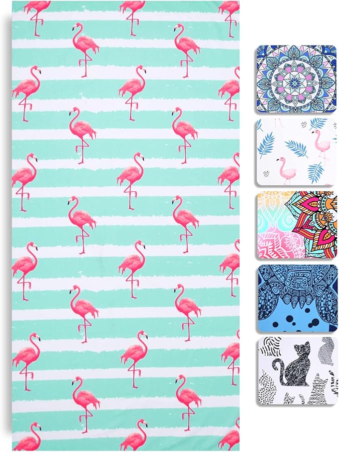 LIVILAN Blue Flamingo Beach Towel for Girls Kids, 30”x60” Microfiber Thin Soft Bath Swimming Pool Travel Towel, Oversized Quick Dry Sand Free Lightweight Beach Towel, Flamingo Gifts for Women