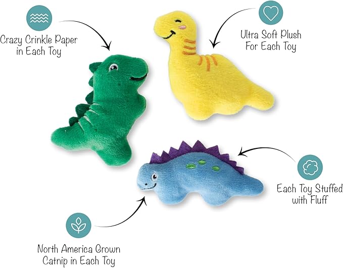 Fringe Studio Plush Cat Toy Set, Rawr-Some Crew, Mini 3 Piece Set, Pet Shop Collection (904036)