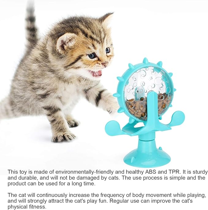 Pet Toy, Rotation Cat Puzzle Toy Food Leakage Pet Cat Leaking Toy Interactive Cat Toys Pet Toy, Ferris Wheel Food Dispensing Pet Slow Feeder Toy with Automatic 360° Turntable for Pet Trainer (Blue)