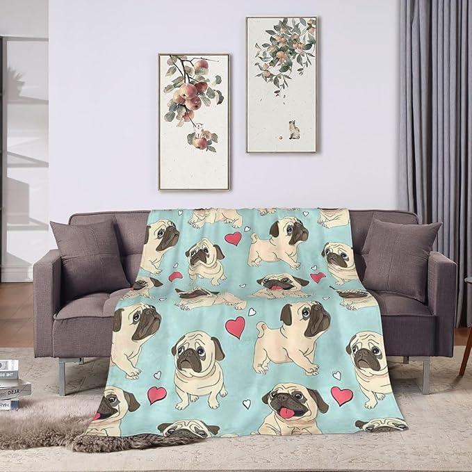 Funny Pug Blanket - Cute Throw for Dog Decor, Cozy Print Flannel Fleece, Soft Plush Fuzzy Warm Lightweight Bedding, Gifts for Women Men Girls Kids 50"X40"