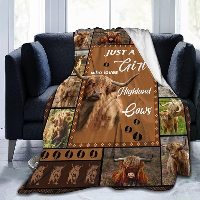 Just A Girl Who Loves Highland Cows Throw Blanket Highland Cow Plush Fleece Soft Cozy Cattle Gifts Blanket for Kids Girls Adults Decor 40''X50''