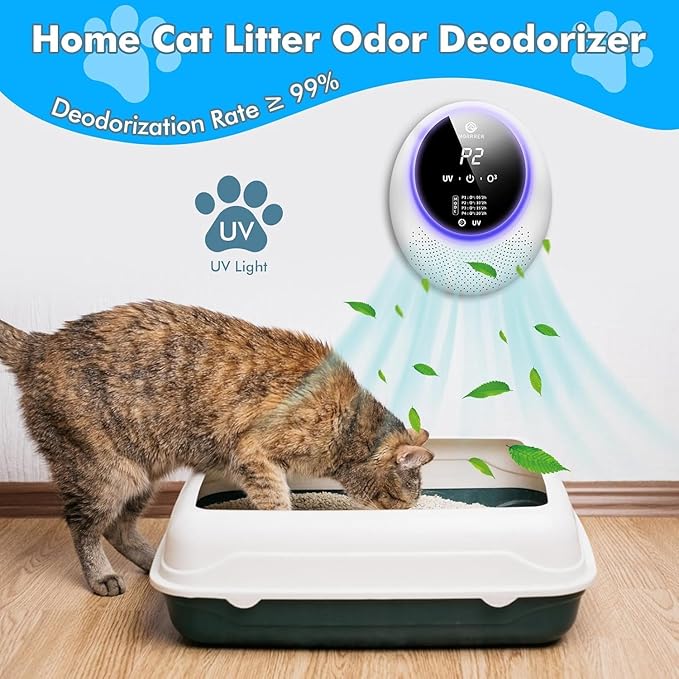 Advanced Cat Deodorizer for Litter Box, 99% Pets Odor Eliminator with 10000mAh Battery, Portable & Rechargeable (White, 13000) (13000) (13000)