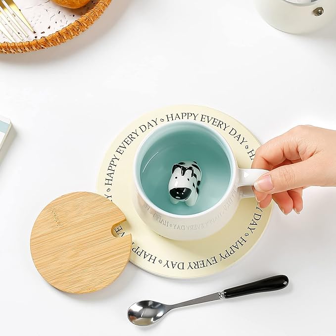 BigNoseDeer Zebra Mug Cute Mugs with 3D Zebra Inside Ceramic Coffee Mug Tea Cup with Spoon and Lid Cool Stuff Birthday Mother's Day Cute Gifts for Women Kids 12oz（Zebra）