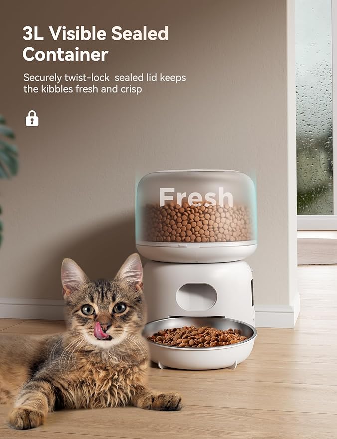 Automatic Pet Feeder, FEELNEEDY 3L WiFi Food Dispenser for Cats and Dogs with 304 Stainless Steel Feeding Bowl, Up to 36 Portions 10 Meals Per Day, App Control/2.4G WiFi Spport