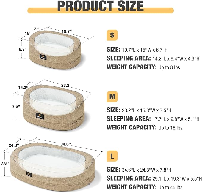 Veehoo Orthopedic Cat Bed for Indoor Cats, Oval Washable Cat Bed with Egg Crate Foam Support, Indoor Donut Puppy Cat Bed Bolster Dog Bed with Removable Cover & Non-Slip Bottom, Beige Coffee