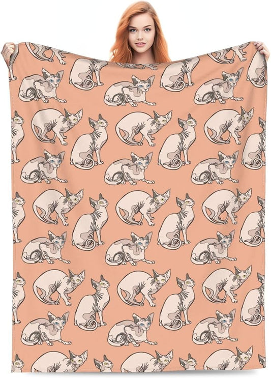 Sphynx Cats Throw Blanket Soft Cozy Plush Warm Fleece Blanket for Sofa Couch Bed 60"X50"