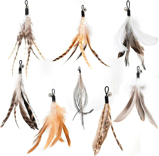 Natural unstained Feathers,8PCS Cat Feather Toys Replacement Cat Toy Wand Refills, Cat Feathers Refill for Indoor Cats,Perfect Wand Attachments