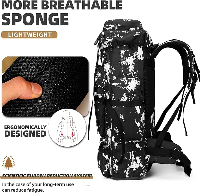 100L Camping Hiking Military Tactical Backpack Outdoor Climbing Sport Bags for Camping,Backpacking (Black Lightning)