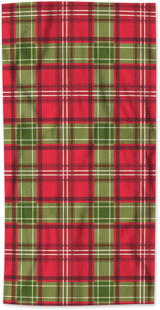 AOYEGO Red Green Plaid Towels Christmas Green Red Gingham Checkered Lattice Soft Highly Absorbent Large Hand Towels for Bathroom Hotel Gym and Spa 15x30 Inch