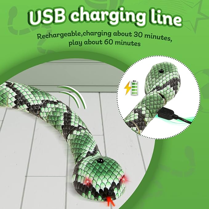 cat Toys Snake,Smart Sensing Snake cat Toy,Kitten Toys Interactive cat Toy,USB Rechargeable Electric Simulation Slithering Serpent-for Kids, Cats & Dogs,Game Play Toy