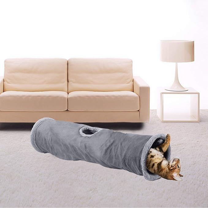 ALL FOR PAWS Collapsible Cat Tunnel Crinkle Cat Toys Play Tunnel Tube,You Will Receive Either a Gray or tan Tunnel