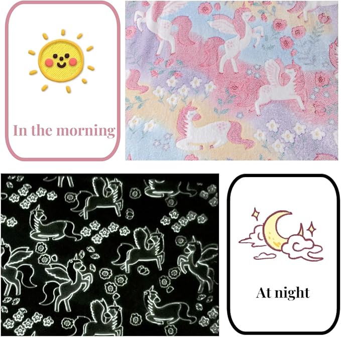 2025 Best Unicorns Gifts Glow in The Dark Blanket for Boys & Girls, Cozy Soft Fluffy Unicorn Flower Girls Throw Blanket, Kids Blanket with Storage Bag, 60x50, Red