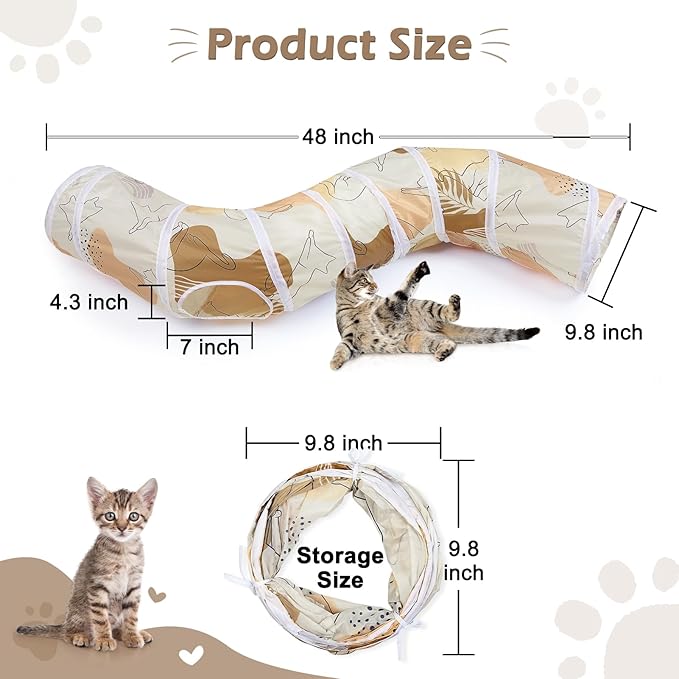 Glittme Cat Tunnel, Cat Tunnels for Indoor Cats, S-Shape Peekaboo Cat Cave with Cat Toys, Foldable Cat Tubes and Tunnels for Cats, Rabbit, Puppy, Guinea Pig