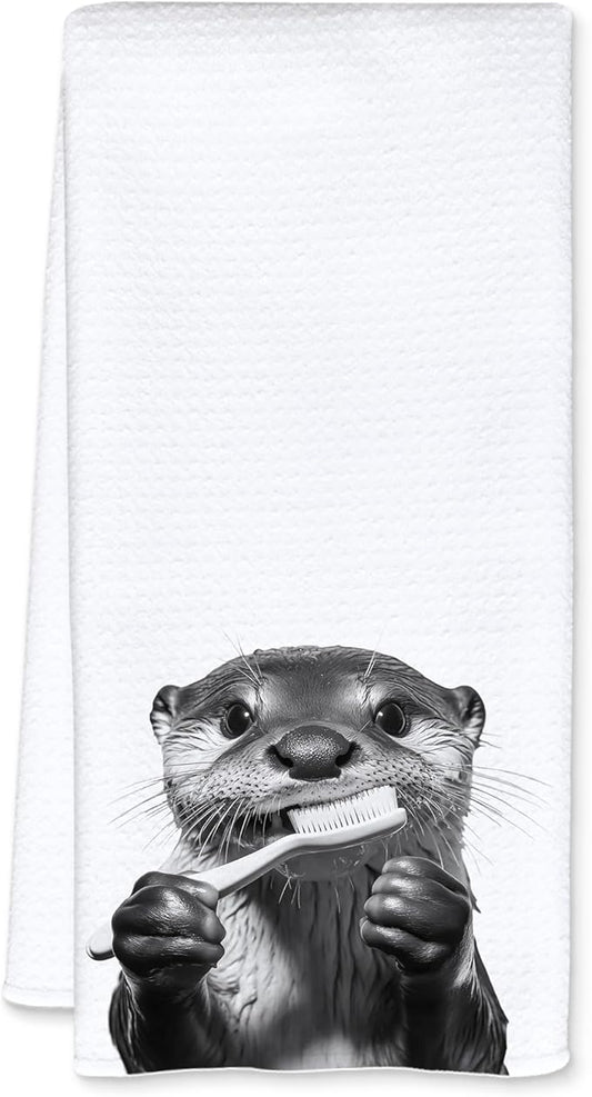Funny Toothbrush Otter Bathroom Hand Towels, Otter Gifts Decorative Towels for Bathroom Washroom Restroom Decor, Kids Hand Towels, Otters Gifts for Women Men, 16x24 Inch