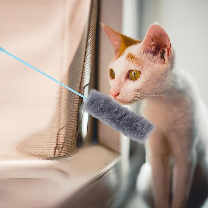 POPETPOP 10 Pcs Plush Cat Teaser Toys, String Cat Plush Wand for Cat Training, Cat Interactive Toys, Cat Playing Toy for Kitten Funny Exercise