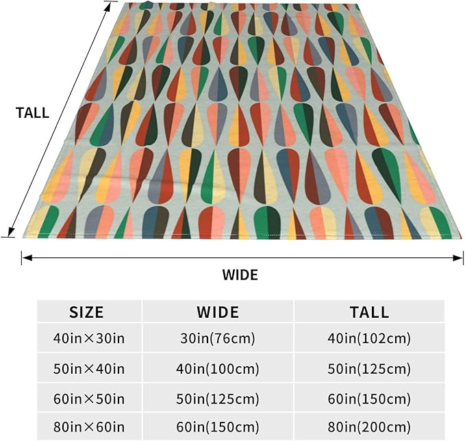 Mid Century Retro Abstract Throw Blanket Soft Cozy Plush Warm Fleece Blanket for Sofa Couch Bed 80"X60"