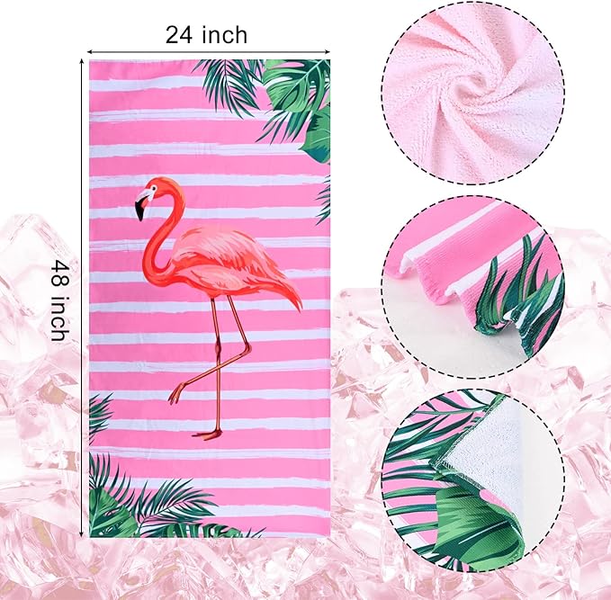 LIVILAN Small Pink Flamingo Beach Towel, 24”x48” for Girls & Kids, Soft Microfiber, Quick Dry, Sand Free, Lightweight for Bath, Swim, Pool, Yoga, Ideal Flamingo Gift for Women