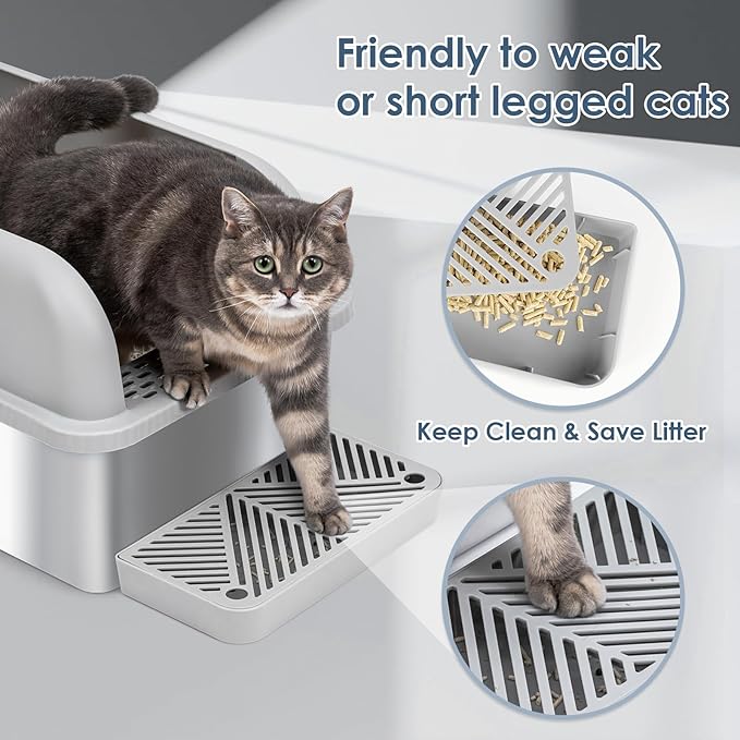 2 Pack 8" Deep Stainless Steel Litter Box with Lid, Extra Large Stainless Steel Cat Litter Box for Multipul Cats, Metal Litter Box with Anti-Leakage High Wall, Deep Litter Pan Easy Cleaning