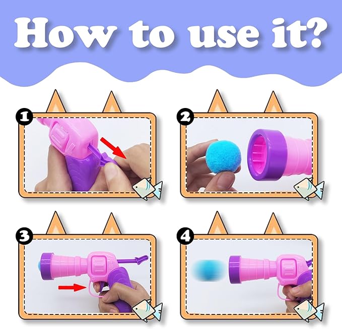 Andiker Cat Toy Balls Set, 30pcs Plush Cat Pom Pom Balls&a Plastic Launcher Set for Cat Catch&Fetch Interactive Cat Toy with Colorful&Soft Cat Balls for Indoor Cats to Keep Fit (Pink 100balls)