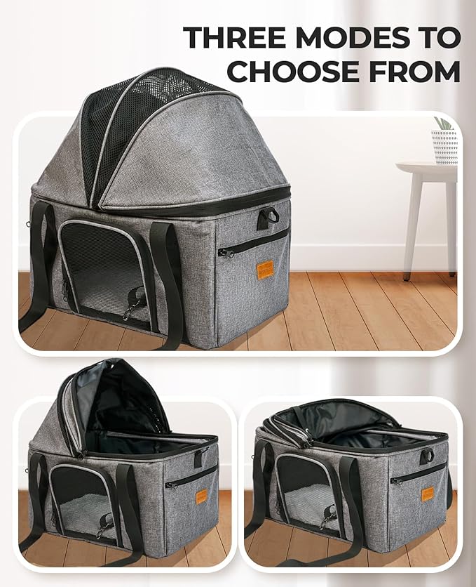 BurgeonNest Top-Expandable Large Cat Carrier, Soft Sided Cat Bag Carrier for Medium Large Cat 15 lbs, Upgrade Small Dog Car Seat, Collapsible Puppy Travel Bag with Semi-Open Mode Canopy