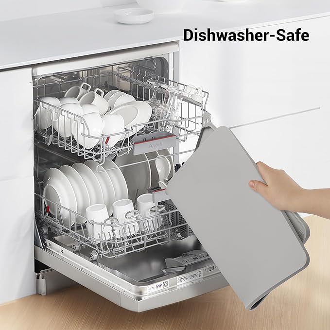 Coomazy Dog Cat Food Mat, Waterproof Non-Slip Silicone Feeding Mat for Floor, with Raised Edge to Prevent Food Spills and Water Runoff (Gray, 18.9x11.8)