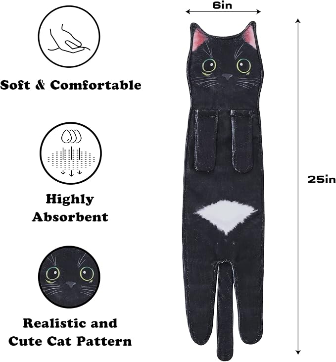 Cat Funny Hand Towels for Bathroom Kitchen- Cute Decorative Kitten Decor Hanging Face Towels- Unique Housewarming Valentines Mothers Birthday Gifts for Women Mom Cat Lovers