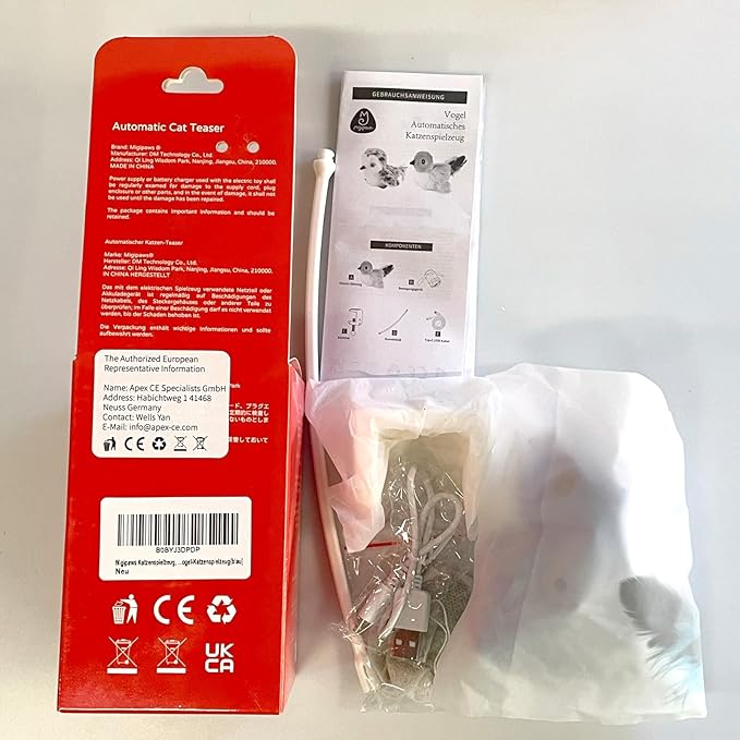 Migipaws Cat Toys,Interactive Lifelike Robin Flying Flapping Bird with Catnip, Feathers Hanging by Elastic String, Automatic Chirping Kitten Toys for Indoor Cats Self Play, Rechargeable(Blue)