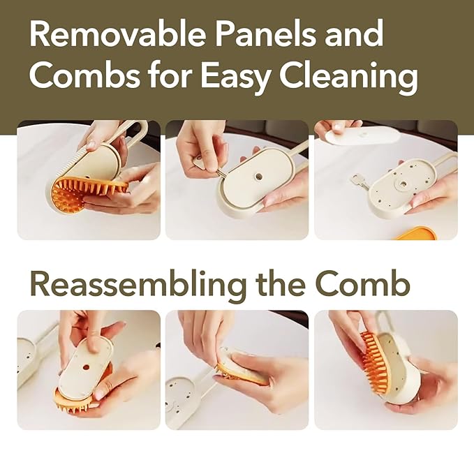 2nd Generation 3-in-1 Cat Steam Brush for Shedding, Pet Hair Removal Comb with Water Tank, Spray Cat Brush for Pet Grooming, Steamy Cat Brush for indoor Haired Cats, Dogs and Rabbits (Beige)