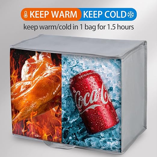 Bodaon 10-Pack Insulated Reusable Grocery Shopping Bags, X-Large Picnic Cooler Bag Zipper/Zippered Top Cold, Insulated Food/Pizza Delivery Bag, Commercial Food Warmers Thermal, Grey