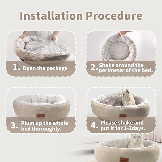 Cozy Round Cat Bed – Soft, Comfortable Cushion for Cats & Kittens – Non-Slip, Machine Washable, Plush Sleep Bed for Cats, Ideal for Resting & Napping (Khaki & Large)