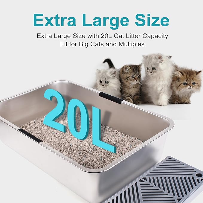 2 Pack Large(24*16*17"H) Stainless Steel Cat Litter Box with Lid, Extra Large Metal Litter Box for big cats, Litter box Includes Litter Scoop Scoop Holder Footpad Easy Cleaning Non-Sticky