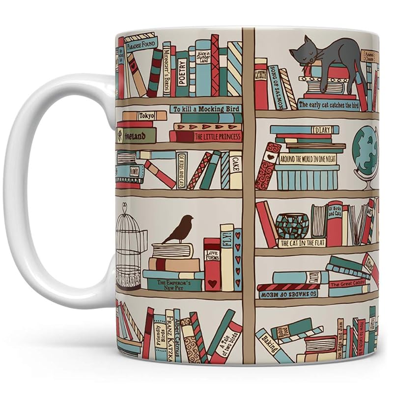 Book Coffee Mug, Book Lover Gift, Bookish Gifts, Librarian Mug, Bookworm Mug, Gift for Bibliophile, Books and Cats (11oz)
