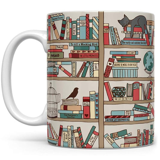 Book Coffee Mug, Book Lover Gift, Bookish Gifts, Librarian Mug, Bookworm Mug, Gift for Bibliophile, Books and Cats (11oz)