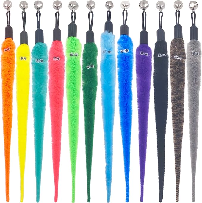 Cat Worm Toy Refills Cat Wand Replacement Worms, 12 PCS Cat Worms Refill, Cat Wand Attachments Worm for Cat Toys