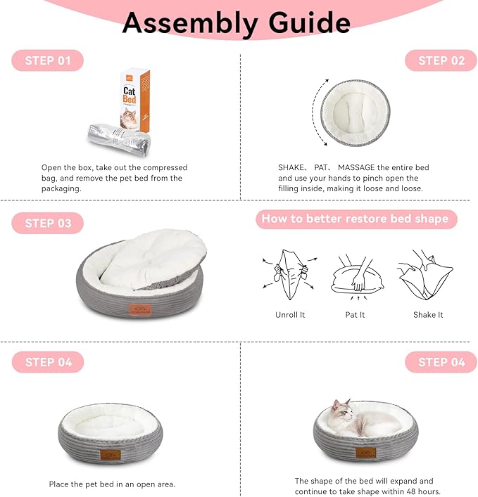 30in Round Cat Dog Bed for Large Medium Small Dogs Cats, Machine Washable Sleeping Sofa, Non-Slip Bottom Breathable Soft Calming Pet Cuddler for Indoor/Outdoor/Car/Cage, Light Grey