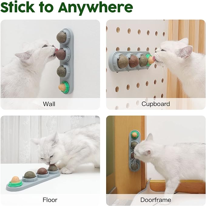 Potaroma 4 Catnip Silvervine Ball Toys, Extra Cat Energy Ball, Edible Cats Lick Kitten Chew, Teeth Cleaning Dental Wall Treats, Concentrated Flavor for All Breeds