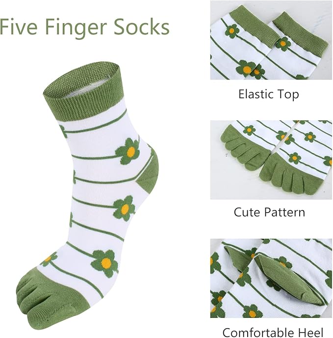 Benefeet Sox Toe Socks Women Men Cute Cat Five Finger Socks for Girls Colorful Cotton Ankle Athletic Running Socks with Toes