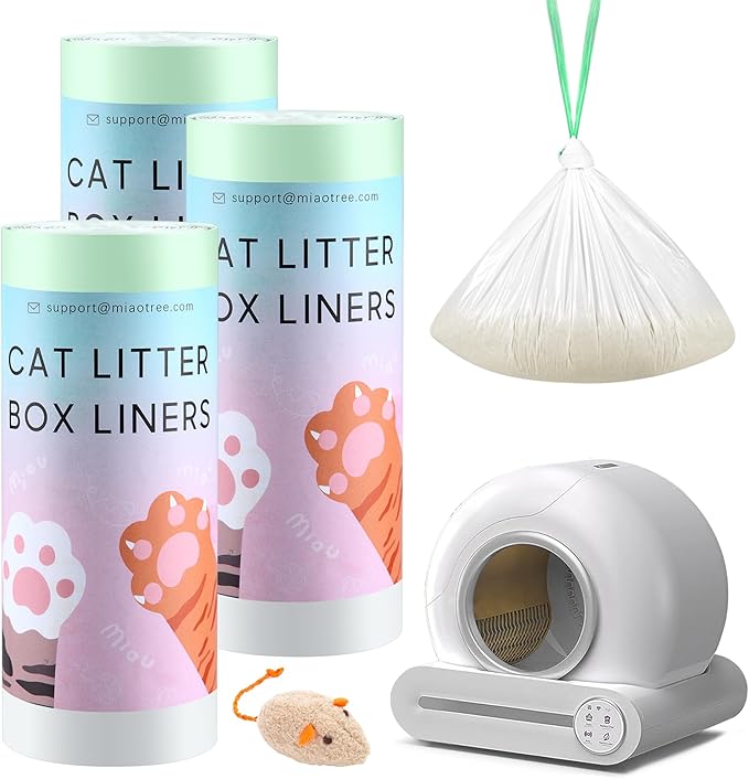 60 Count Self Cleaning Litter Box Liners Bag Refill, Pet Waste Bags with Drawstring Heavy Duty for Auto Clean Kitty Litter Box -19" x 18"