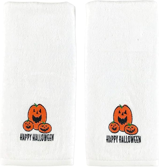 Halloween Bathroom Hand Towels Set of 2 100% Cotton Jack-O'-Lantern Pumpkin 16” x 25” Decorative Holiday Décor