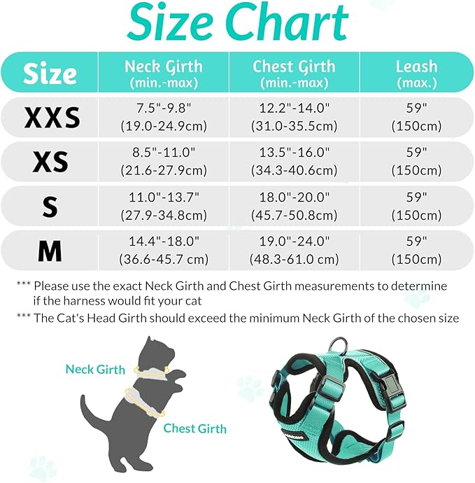 rabbitgoo Cat Harness and Leash for Walking, Escape Proof Soft Adjustable Vest Harnesses for Cats, Easy Control Breathable Reflective Strips Jacket, Emerald, S