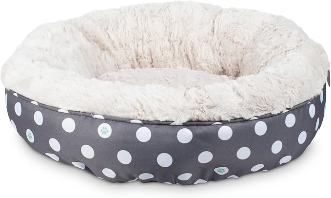 Fringe Studio Dot Paw Charcoal Small Circle Pet Bed 18"- Poly Filled with Faux Fur Interior - Machine Washable