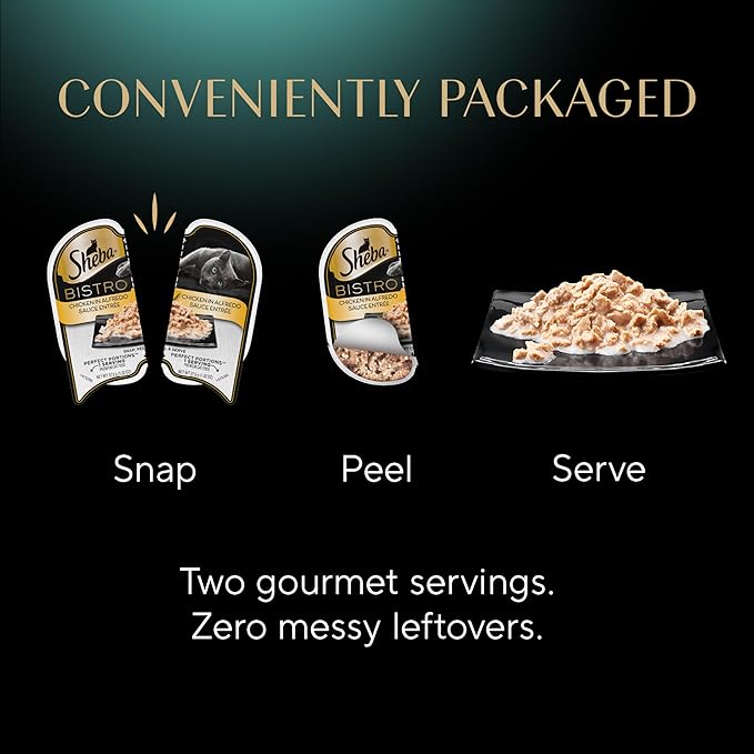 Sheba Perfect Portions Bistro Adult Wet Cat Food, Chicken in Alfredo Sauce Entree, (24) 2.6 oz. Twin-Pack Trays