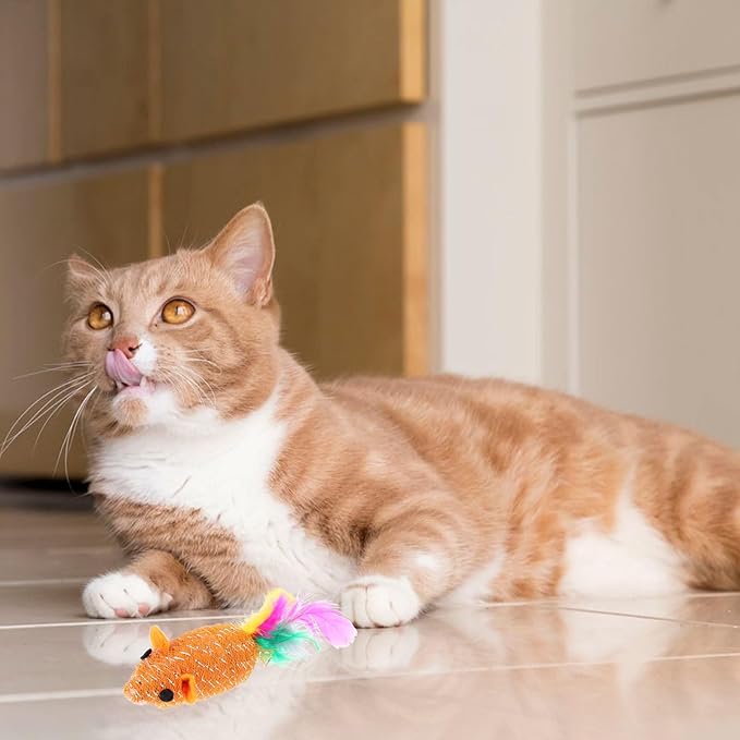 TEHAUX 10pcs Cat Toy Mice, 2.8” Mouse Cat Playing Props Cat Color Tail Mouse Toy Cat Teaser Interactive Toy Funny Cat Toy Mouse Toys for Cats Kitten, Random Color