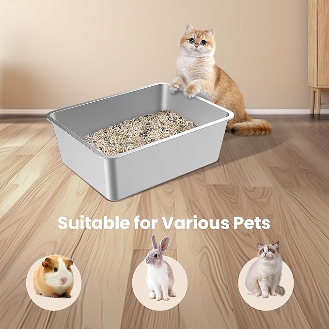 2 Pack Stainless Steel Cat Litter Box, XL Metal High Sides Litter Box for Kittens, 23.6"x15.8"x5.9"Indoor Litter Tray Easy to Clean, Rust-Resistant, Odor-Free
